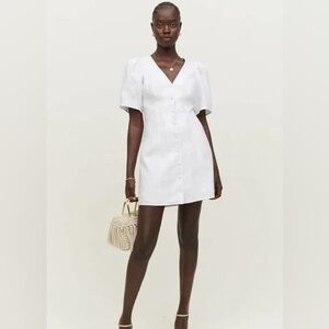 Reformation Joelle White Summer Linen Button Down Mini Dress size 4